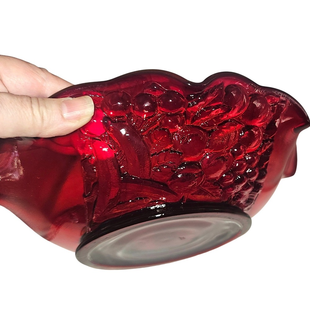 VTG Indiana Glass Deep Ruby Red Glass Ruffled Collar Fruit Bowl Cadmium Glow - Picture 6 of 9